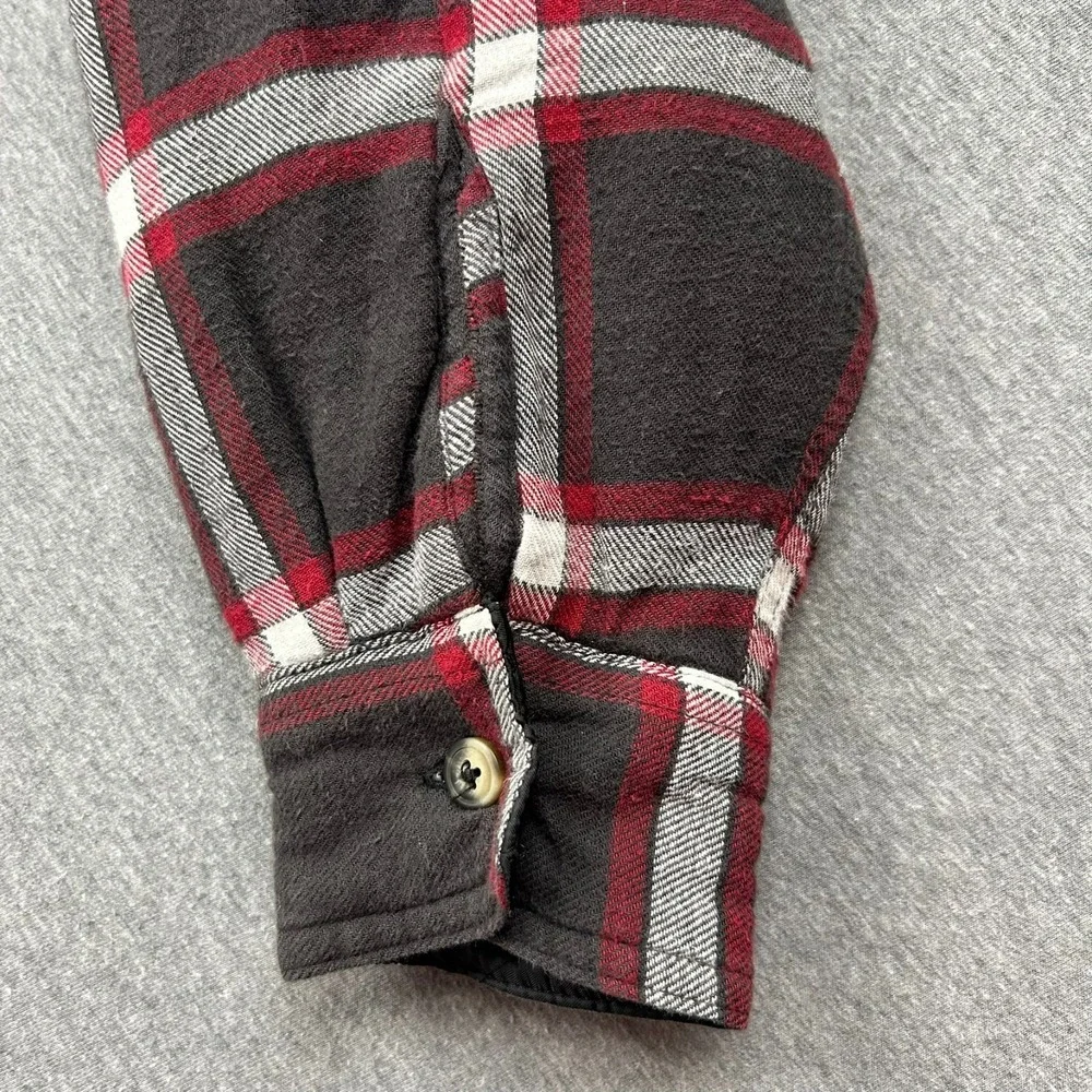 Wrangler Sherpa Lined Flannel Shacket Mens Large Brown Red Plaid Jacket Workwear